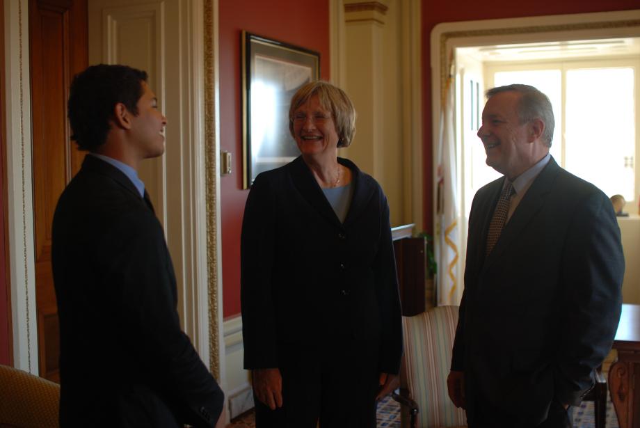 Durbin met with the President of Harvard University Drew Faust and Eric Balderas, a Harvard University student, about the DREAM Act - a narrowly tailored, bipartisan bill which will give a select group of undocumented students a chance to earn legal status provided they came here as children, are long-term U.S. residents, have good moral character, and complete two years of college or military service in good standing.